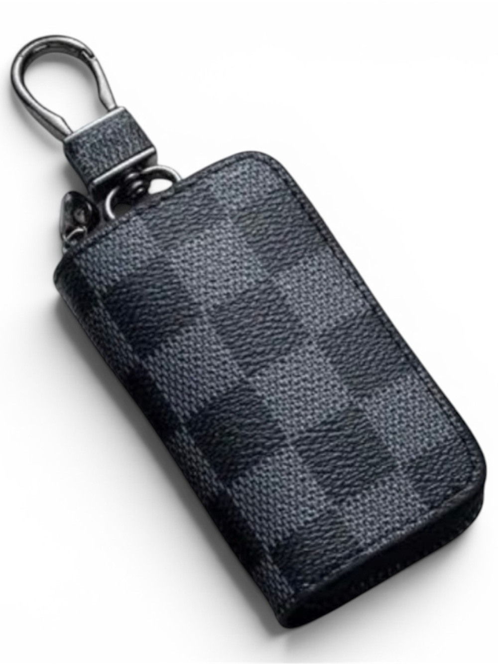 Designer-Style Black Check Key Pouch with Clip